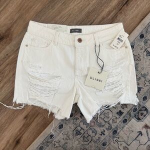 DL1961 Karlie Boyfriend White Distressed Jean Shorts Raw Hem - NWT